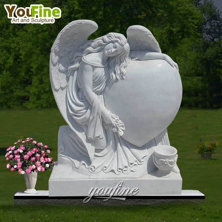 New design custom size marble headstones with angel and double heart for sale