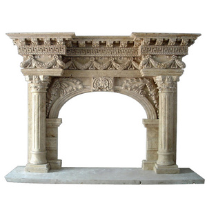 Limestone Pillar Carved Antique Marble Fireplace Mantels