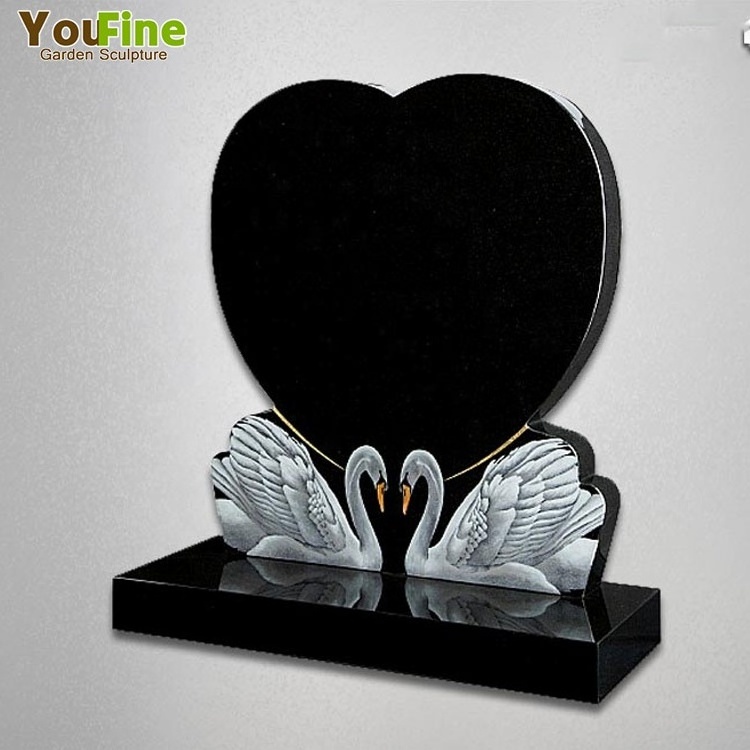 High Quality Hand Carved Natural Marble Stone Cemetery Black Granite Heart Tombstone