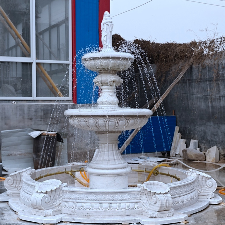 High Quality Fine Carving White Virgin Mary Natural Marble Water Fountain for Garden