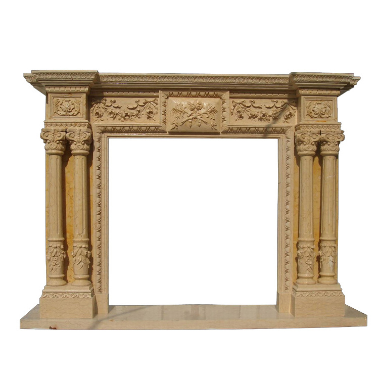 Limestone Pillar Carved Antique Marble Fireplace Mantels