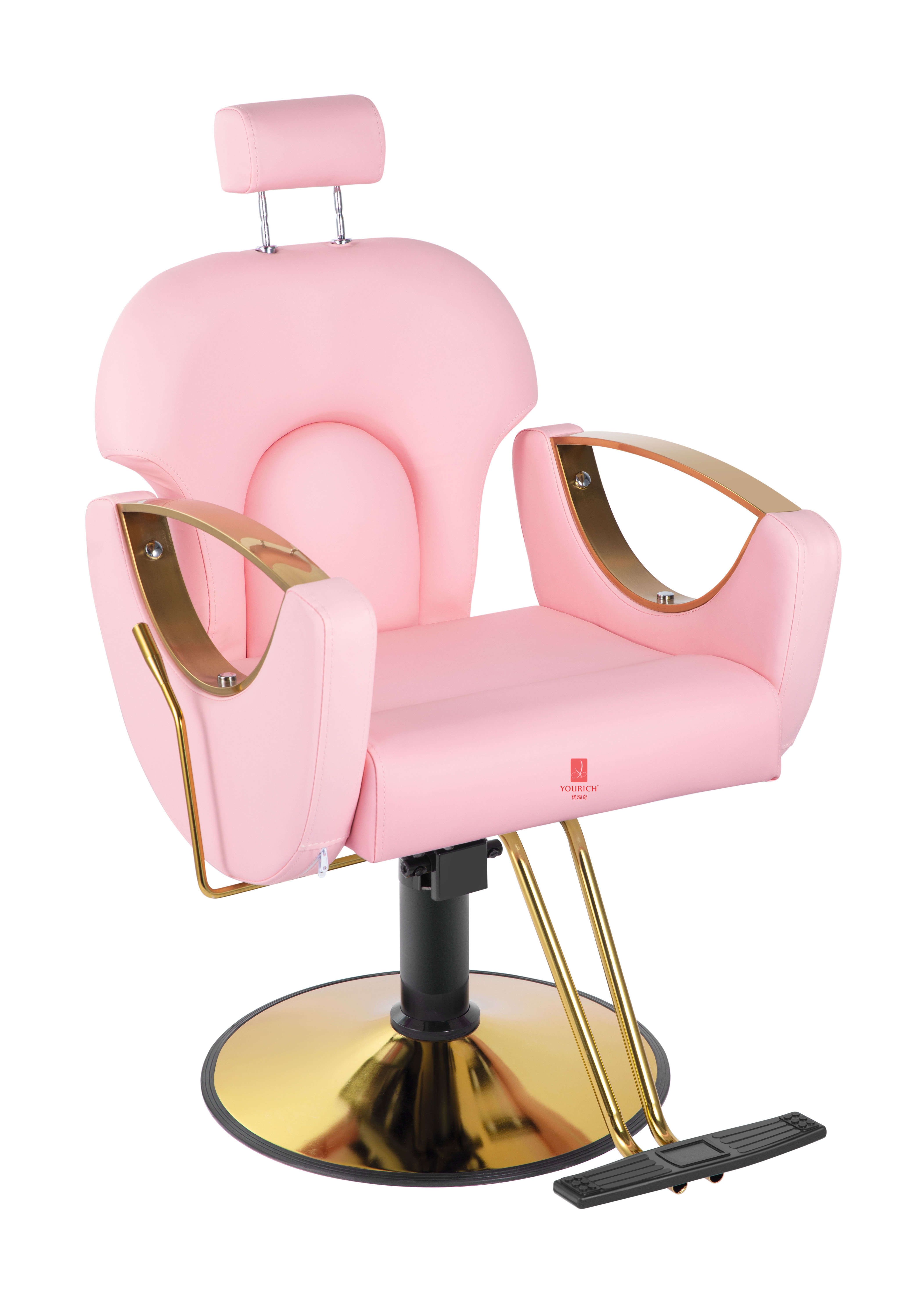 Pink Barbershop Chair Reclining Gold Barber Chair For Hair Stylist 360 Swivel Salon Styling Chair Furniture Wholesale