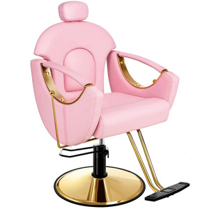 Pink Barbershop Chair Reclining Gold Barber Chair For Hair Stylist 360 Swivel Salon Styling Chair Furniture Wholesale