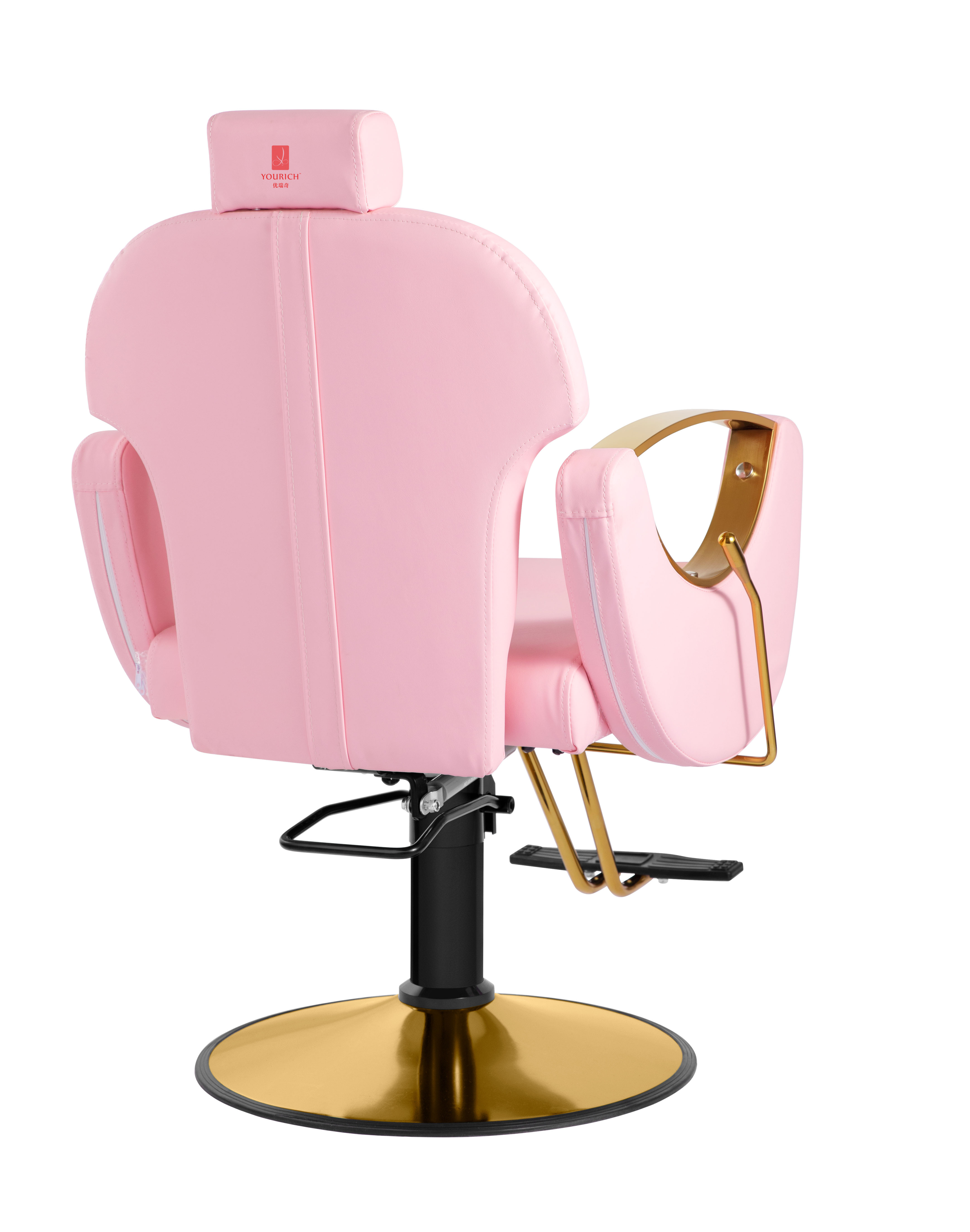 Pink Barbershop Chair Reclining Gold Barber Chair For Hair Stylist 360 Swivel Salon Styling Chair Furniture Wholesale