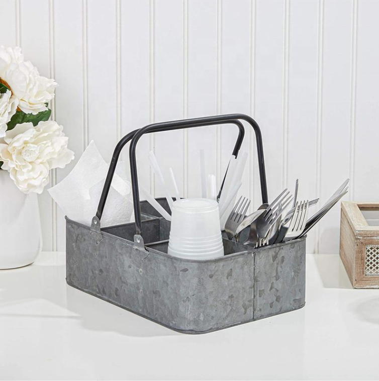 Galvanized Metal Utensil Holder  Outdoor Kitchen Patio Garden Party Storage Organizer Flatware Caddy