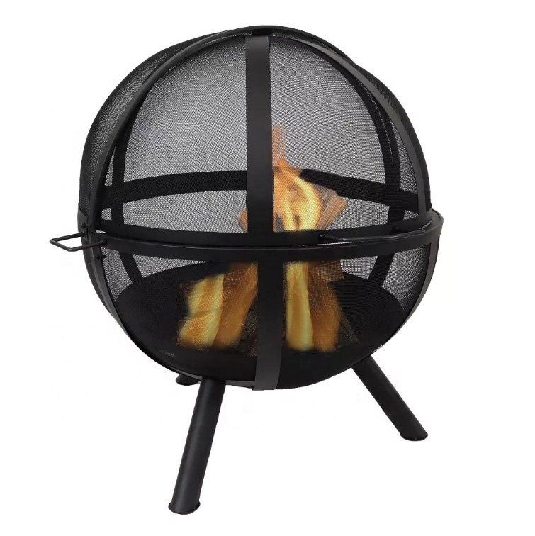 Black Metal Steel Outdoor Large Round Pit Patio Fireplace Portable Camping or Backyard Flaming Sphere Ball Fire Pit