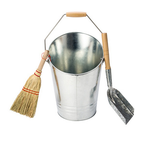 Metal Galvanized Ash Can Coal Bucket Charcoal Bucket Pail Pellet Metal Buckets Ash Can with Shovel Brush