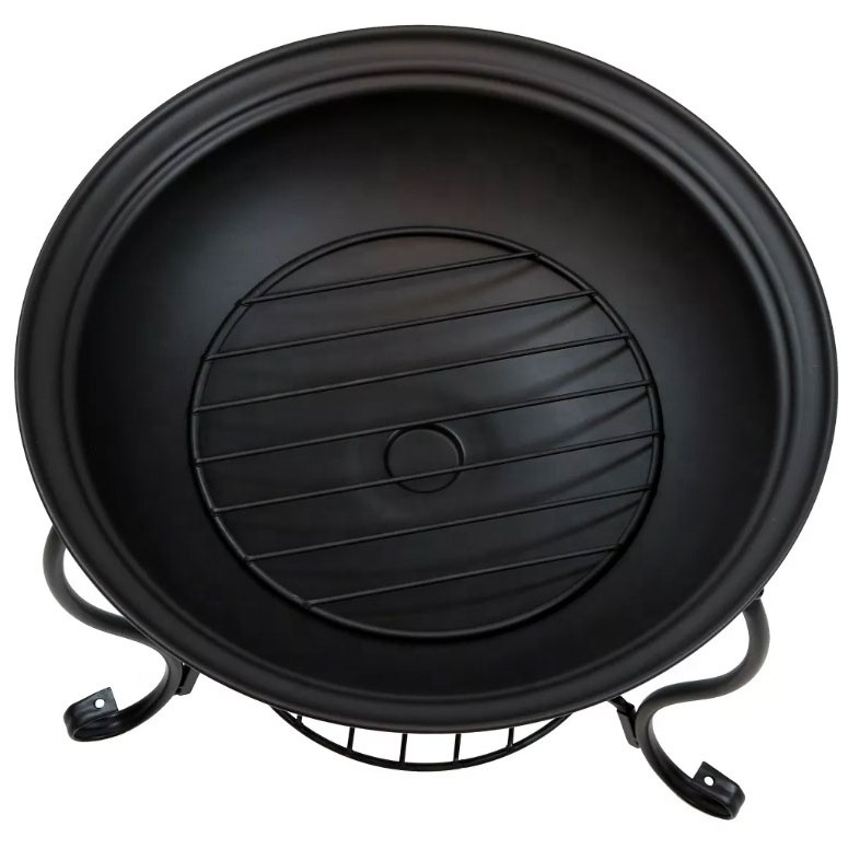 Black Outdoor portable Camping or Backyard Patio Steel Round Wood Burning Fire Pit on Stand with Spark Screen