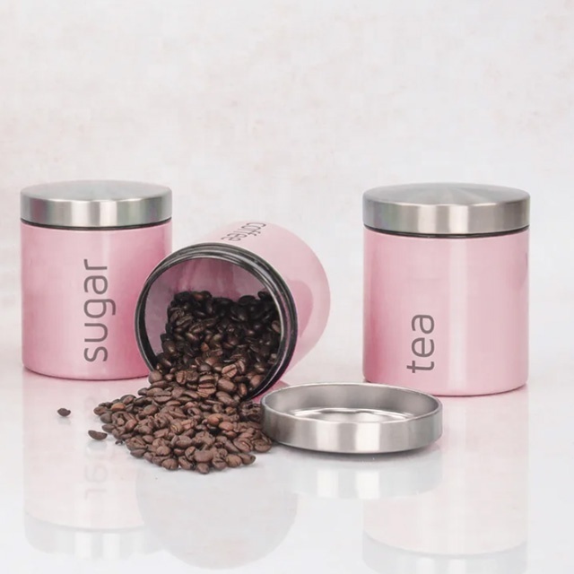 Stainless steel storage kitchen canister sets 3 Piece Coffee Tea Sugar Jar Sets