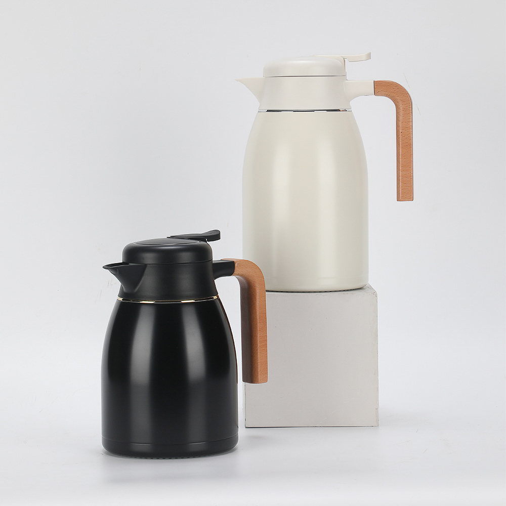 Hot Sales High Quality Pot Vacuum Jug Flask Stainless Steel Double Wall Vacuum Coffee Pot With Wooden Handle