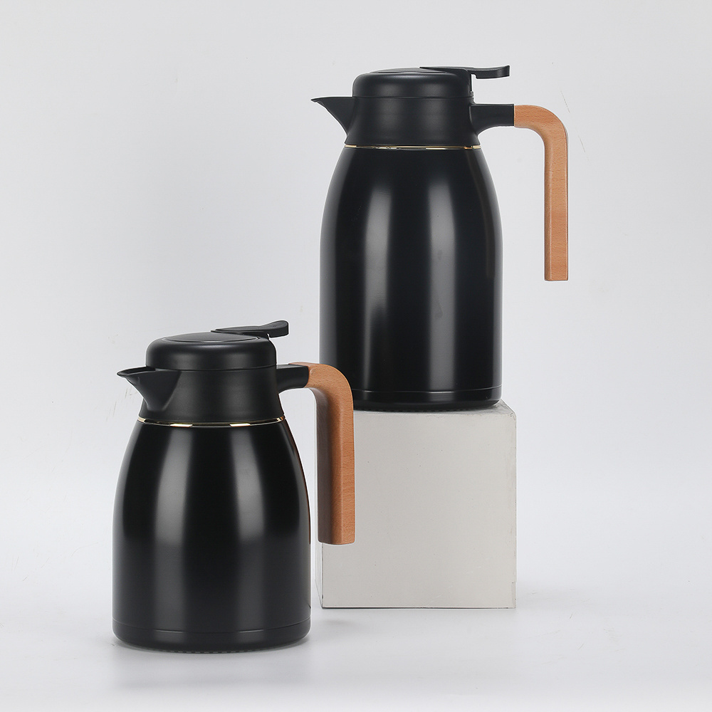 Hot Sales High Quality Pot Vacuum Jug Flask Stainless Steel Double Wall Vacuum Coffee Pot With Wooden Handle