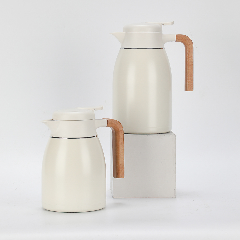 Hot Sales High Quality Pot Vacuum Jug Flask Stainless Steel Double Wall Vacuum Coffee Pot With Wooden Handle