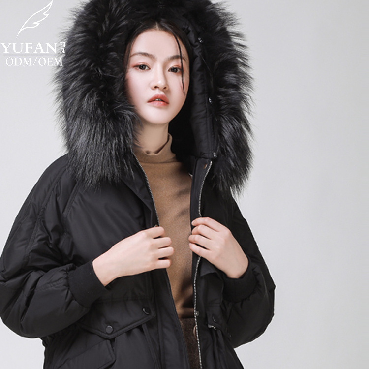 Women's Short Goose Puffer Down Jackets Outdoor Removable Fox Fur Plus Size Padded Crop Puffy Black Winter Bubble  Quilted Coat