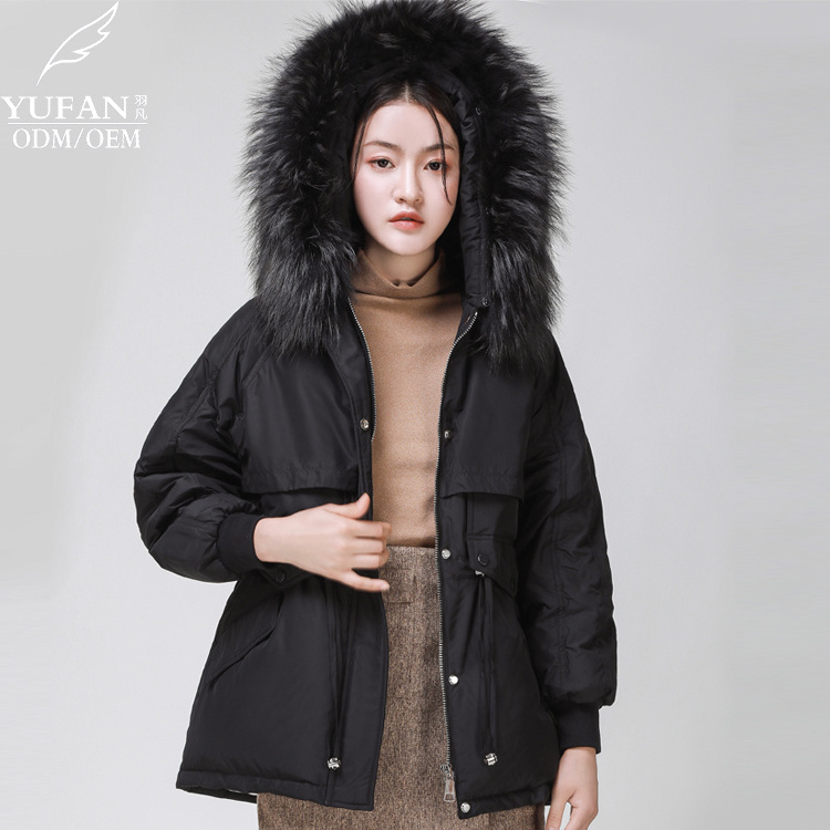 Women's Short Goose Puffer Down Jackets Outdoor Removable Fox Fur Plus Size Padded Crop Puffy Black Winter Bubble  Quilted Coat