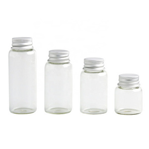 Empty 8ml 15ml 20ml 30ml Clear Glass Bottle Flat Bottom Test Tube with Aluminum Screw Cap