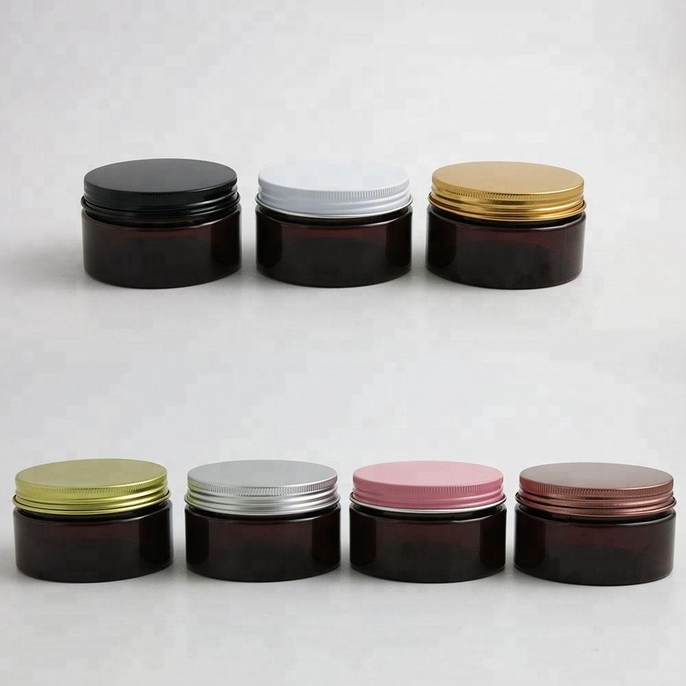 Wholesale  Food 100ml amber PET plastic cosmetic 100g cream jar with plastic lid for cosmetic packaging