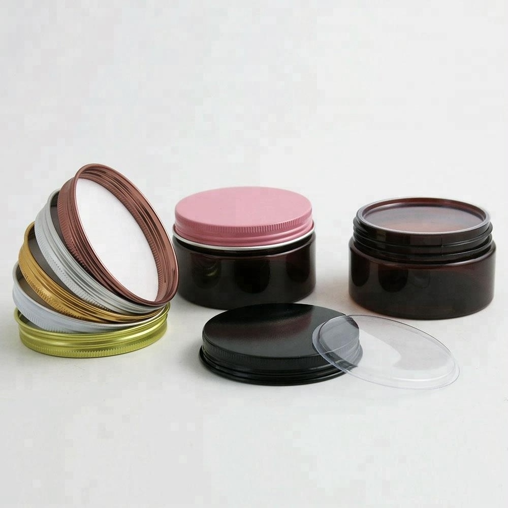 Wholesale  Food 100ml amber PET plastic cosmetic 100g cream jar with plastic lid for cosmetic packaging