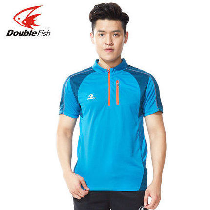 Doublefish DF17010B Men's and women's table tennis T-shirts stand collar table tennis uniform table tennis polo shirt