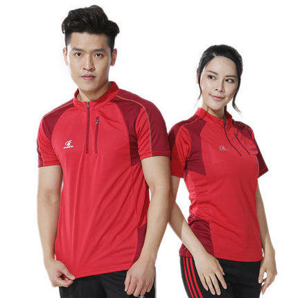 Doublefish DF17010B Men's and women's table tennis T-shirts stand collar table tennis uniform table tennis polo shirt