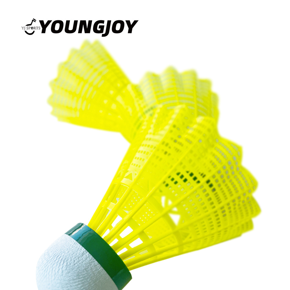 YOUNGJOY Wholesale Yellow badminton products Cocks Durable Nylon Badminton Shuttlecock plastic