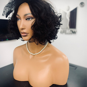 JOJO-1 Glam Beautiful African Fiberglass Hair Mannequins Head with Shoulders Female Mannequin Head with Makeup