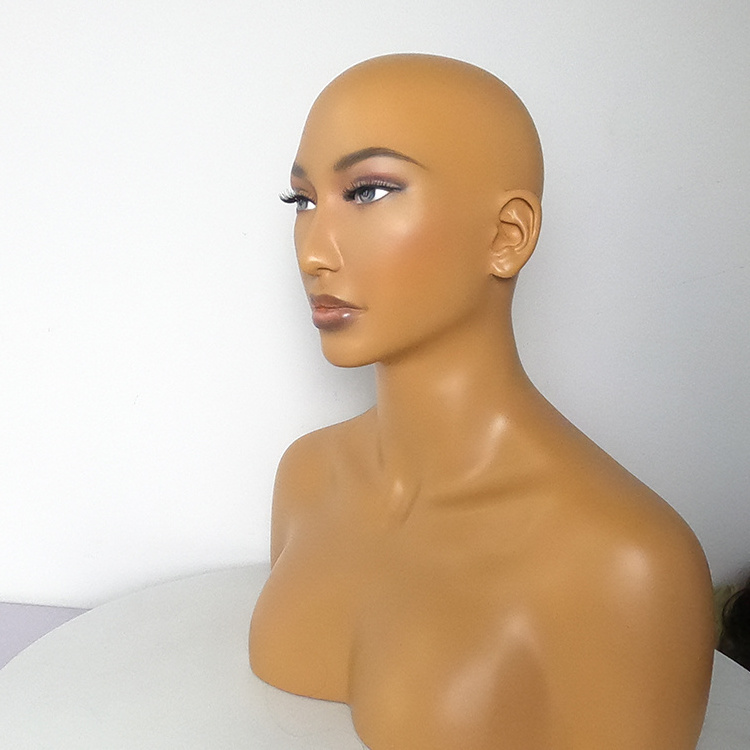 JOJO-1 Glam Beautiful African Fiberglass Hair Mannequins Head with Shoulders Female Mannequin Head with Makeup