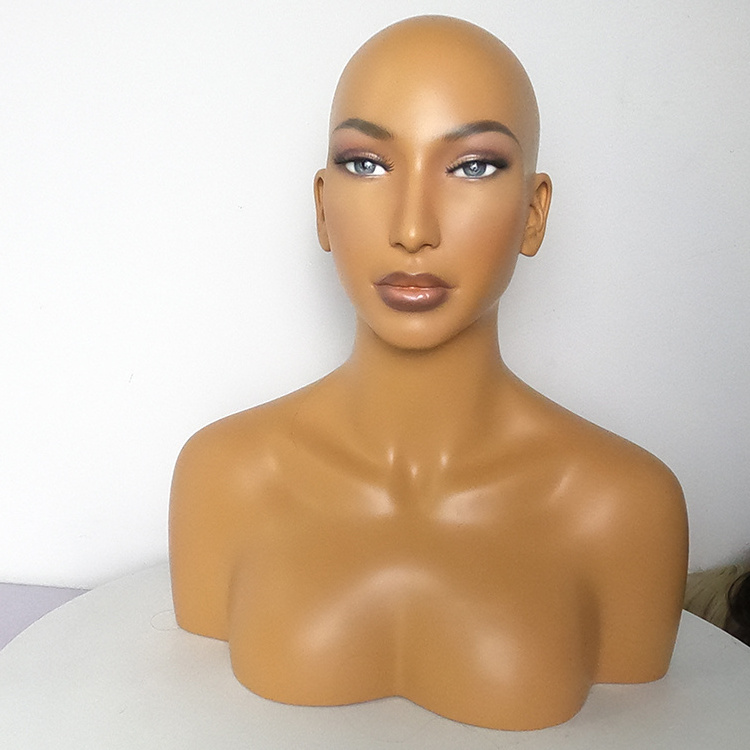 JOJO-1 Glam Beautiful African Fiberglass Hair Mannequins Head with Shoulders Female Mannequin Head with Makeup