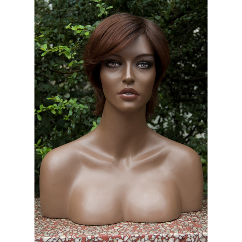 African Fiberglass Big Breast Realistic Female Head Mannequin with Shoulders