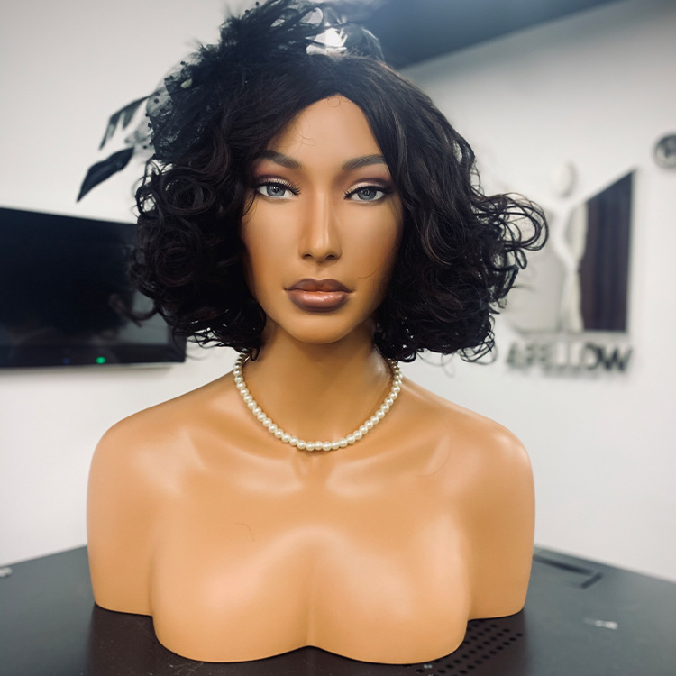 JOJO-1 Glam Beautiful African Fiberglass Hair Mannequins Head with Shoulders Female Mannequin Head with Makeup