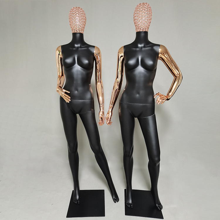 Electroplated gold mannequin plastic full body female wedding dress dummy with wire head