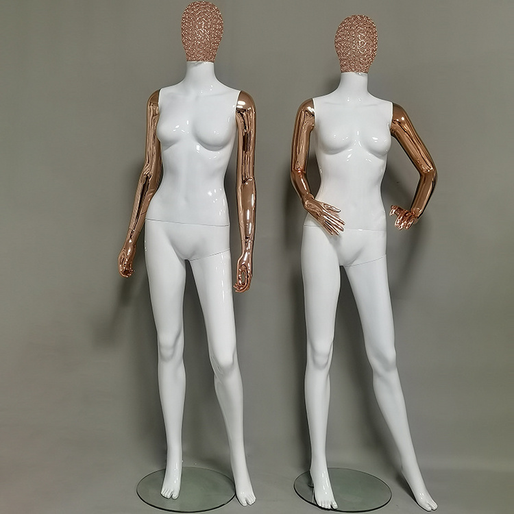 Electroplated gold mannequin plastic full body female wedding dress dummy with wire head