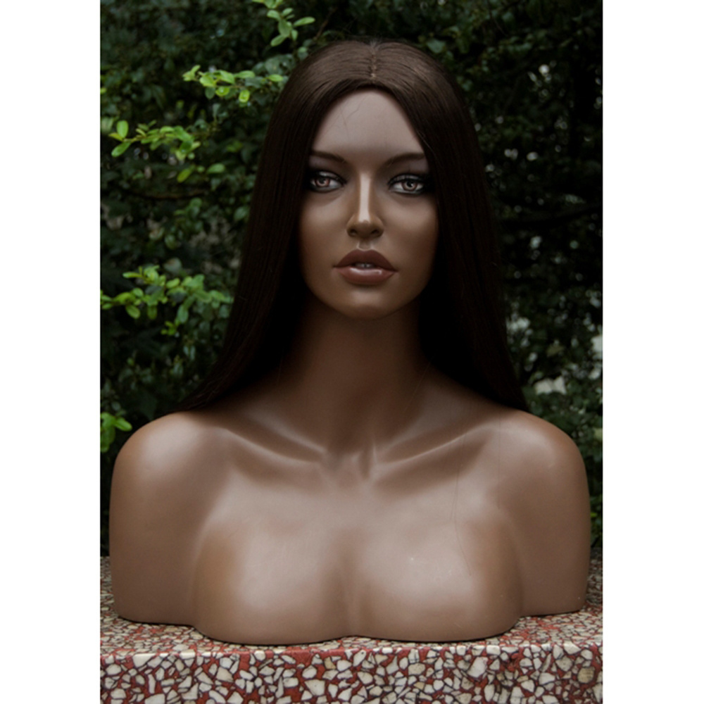 African Fiberglass Big Breast Realistic Female Head Mannequin with Shoulders