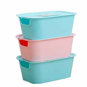 Plastic Stackable Lidded Storage Organizer Bins Basket Set for Organizing Baskets in Closet and Home