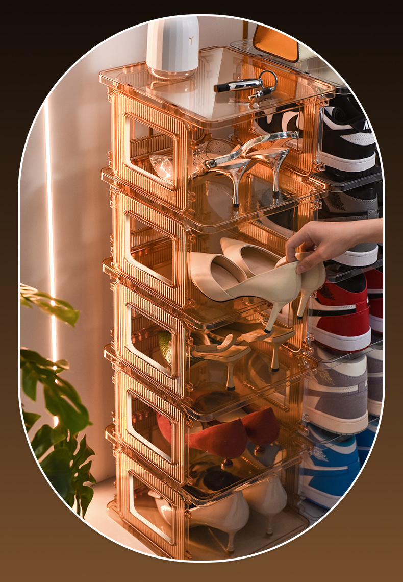 Transparent PET Shoe Rack Stack able Upgraded Sturdy Shoe Organizer Box Versatile Sneaker Storage Shoe rack  Organize