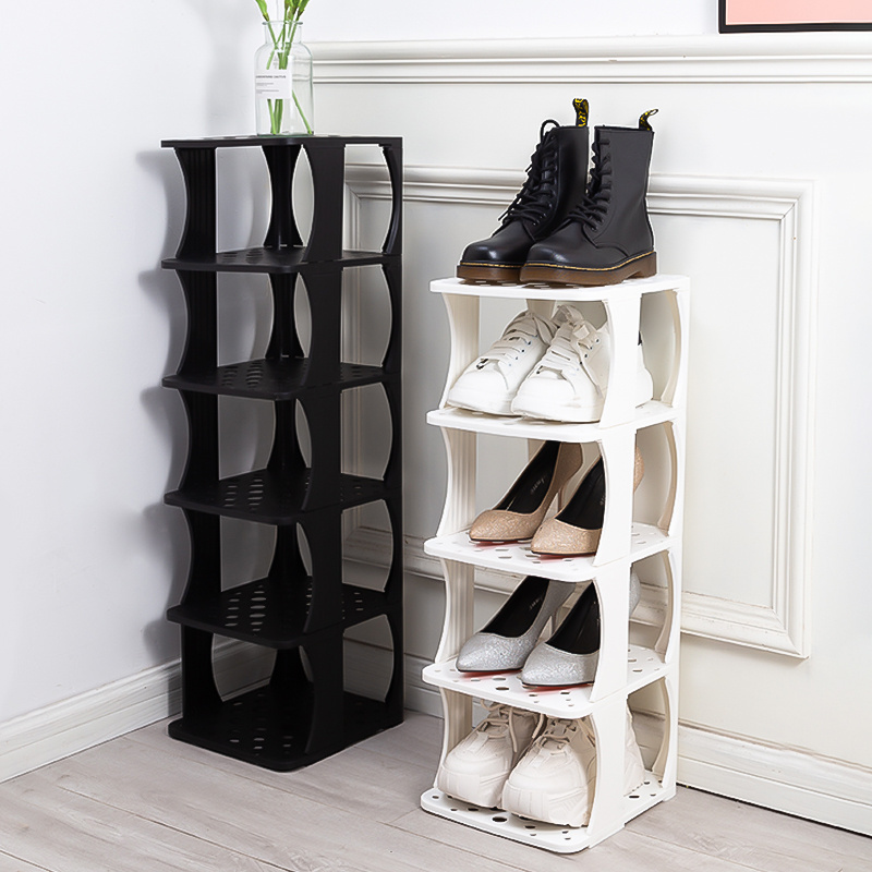 hot Plastic three layers stackable shoe rack black and white shoe storage box Bedroom organizer