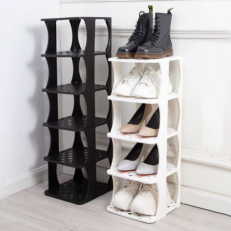 hot Plastic three layers stackable shoe rack black and white shoe storage box Bedroom organizer