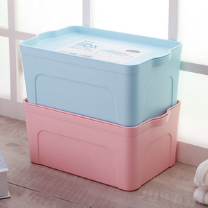 Plastic Storage Bins with Lid Set of 2 Stackable Storage Box for Organizing Desktop Closet Playroom Classroom Office