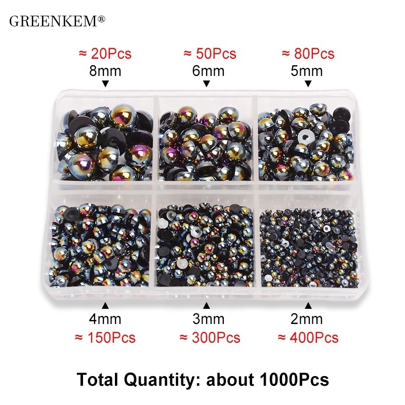 6 Grids/Pack Mix Sizes Half Round Pearls Flat Back Imitation Loose White Glue On Resin Beads Diy Jewelry Making Nail Pearl