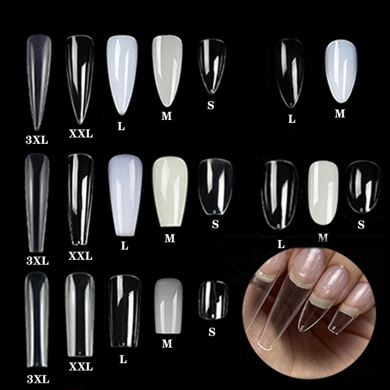 Gel Tips Nail 500pcs/box French Acrylic Almond Oval Stiletto Glamour Half Matte Glue Gel X Kit Refill Soft Gel Nail Tip