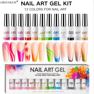 12Colors Set Private Label OEM Painting Gel Nail Art Nail Box Kit Gel 3D Painted Nail Pull Glues Painting Liner UV Gel Polish