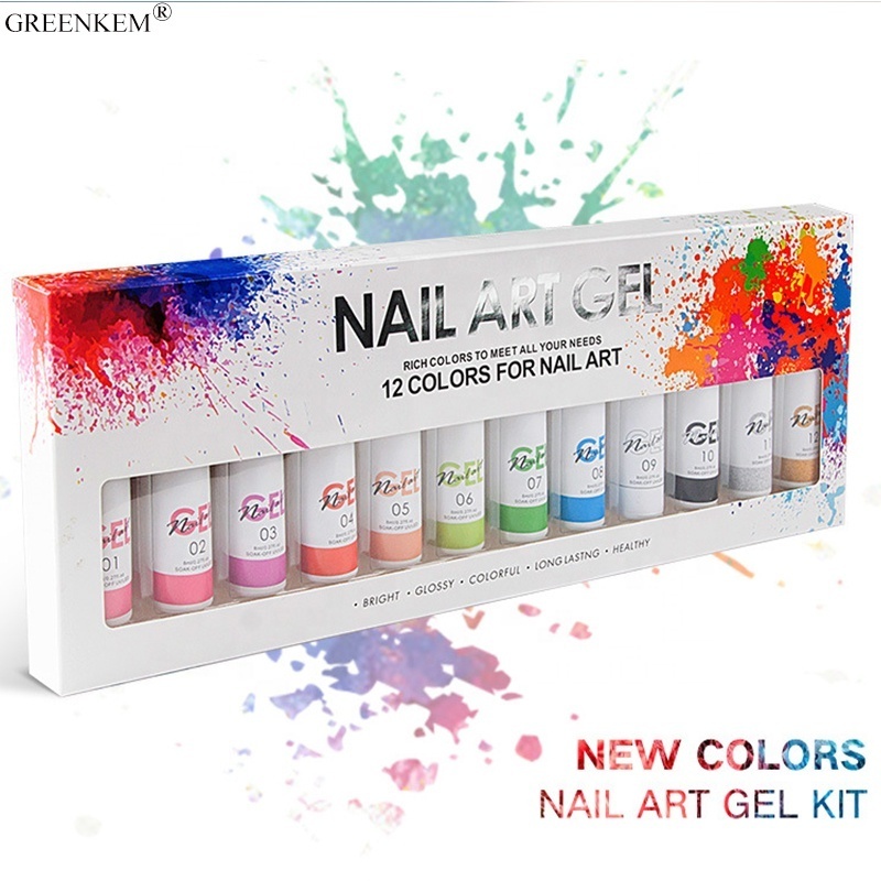 12Colors Set Private Label OEM Painting Gel Nail Art Nail Box Kit Gel 3D Painted Nail Pull Glues Painting Liner UV Gel Polish