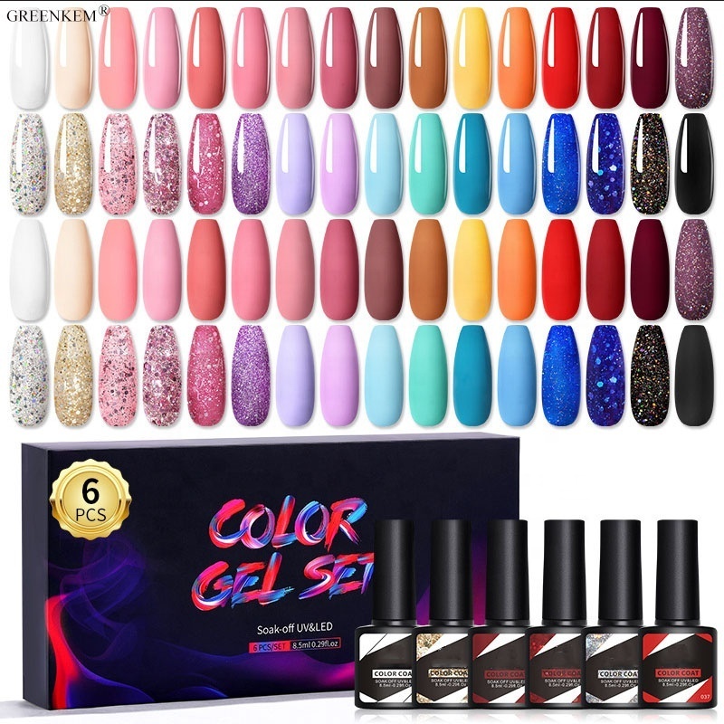 6 Bottles/Set Nail Polish Glue 8ml 150 Colors Nail Polish Glue Color Glue Light Therapy UV Gel Nail Polish Set