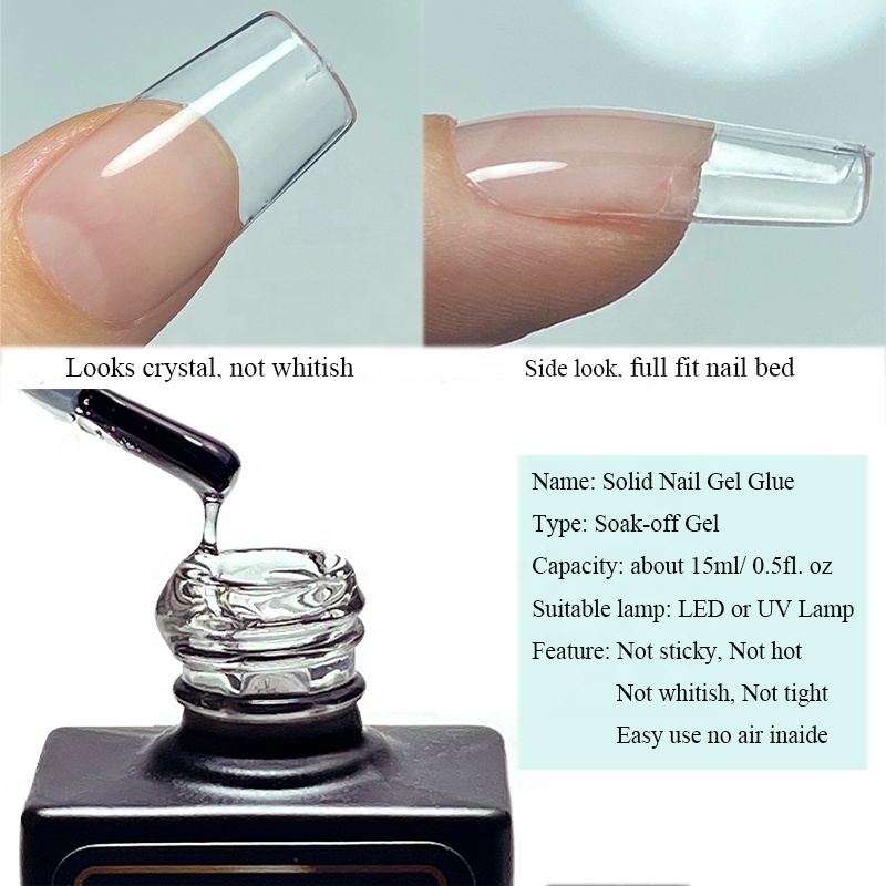 3 IN 1 Solid Gel Tips Nail Glue UV LED Lamp 30-60s Easy Soak Off Nail Glue for Full Cover Press On Nails Gel Glue