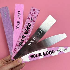 High Quality Stainless Steel Pink Nail File Custom Logo Sandpaper Refillable Replaceable Self Square Crescent Metal Nail File