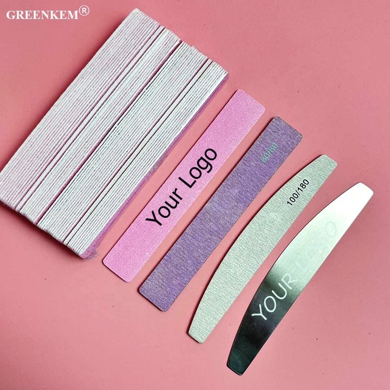 High Quality Stainless Steel Pink Nail File Custom Logo Sandpaper Refillable Replaceable Self Square Crescent Metal Nail File