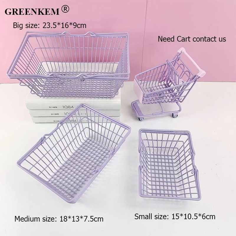 New 3 Styles Sizes Kawaii Pink Iron Art Mini Shopping Basket Cute Creative Photo Props Ornaments Home Decorative Storage Basket