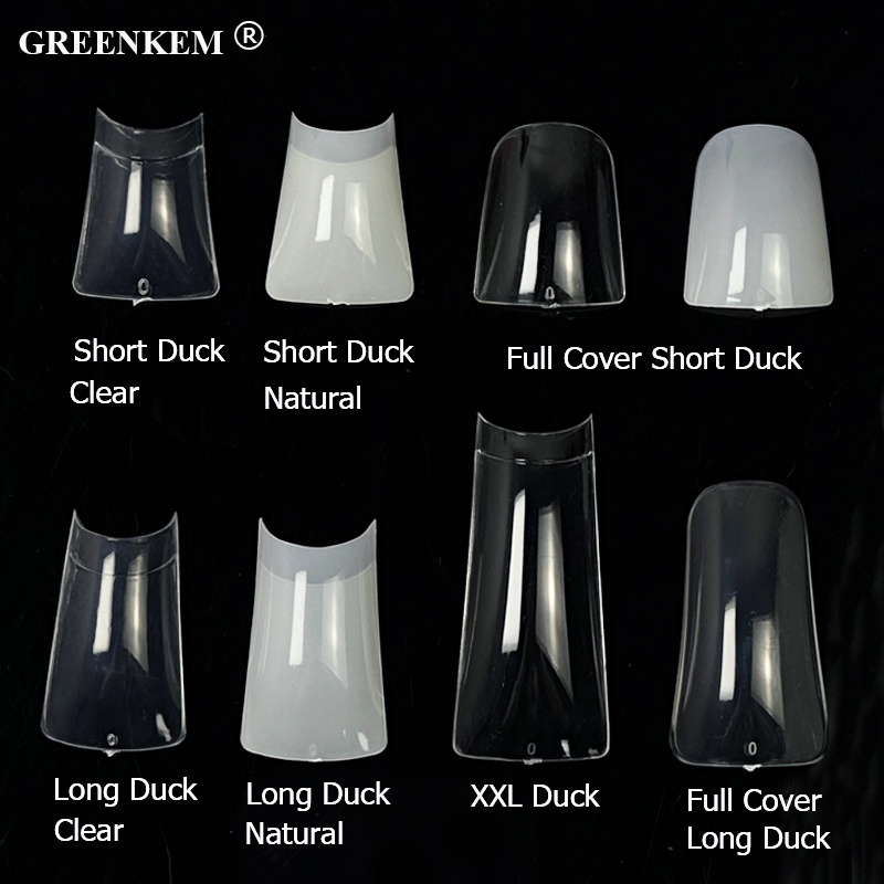 New Duck Feet Nail Tips Box Private Label  Acrylic Clear Half Cover Artificial False Wide Duck Feet XL XXL Short Duck Nail Tips