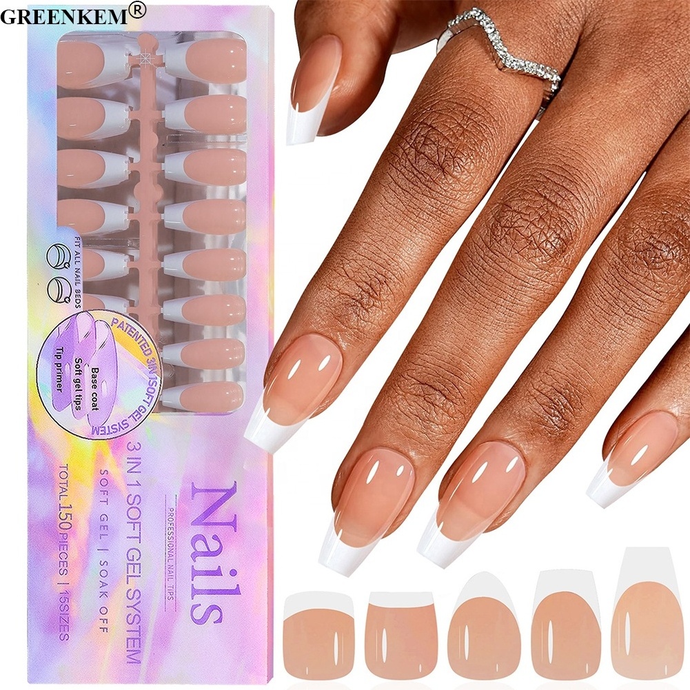 150PCS/Box DIY French Nail Art Design Press on Nail Gel Tips Detachable Full Cover Soft Gel Nail Tips