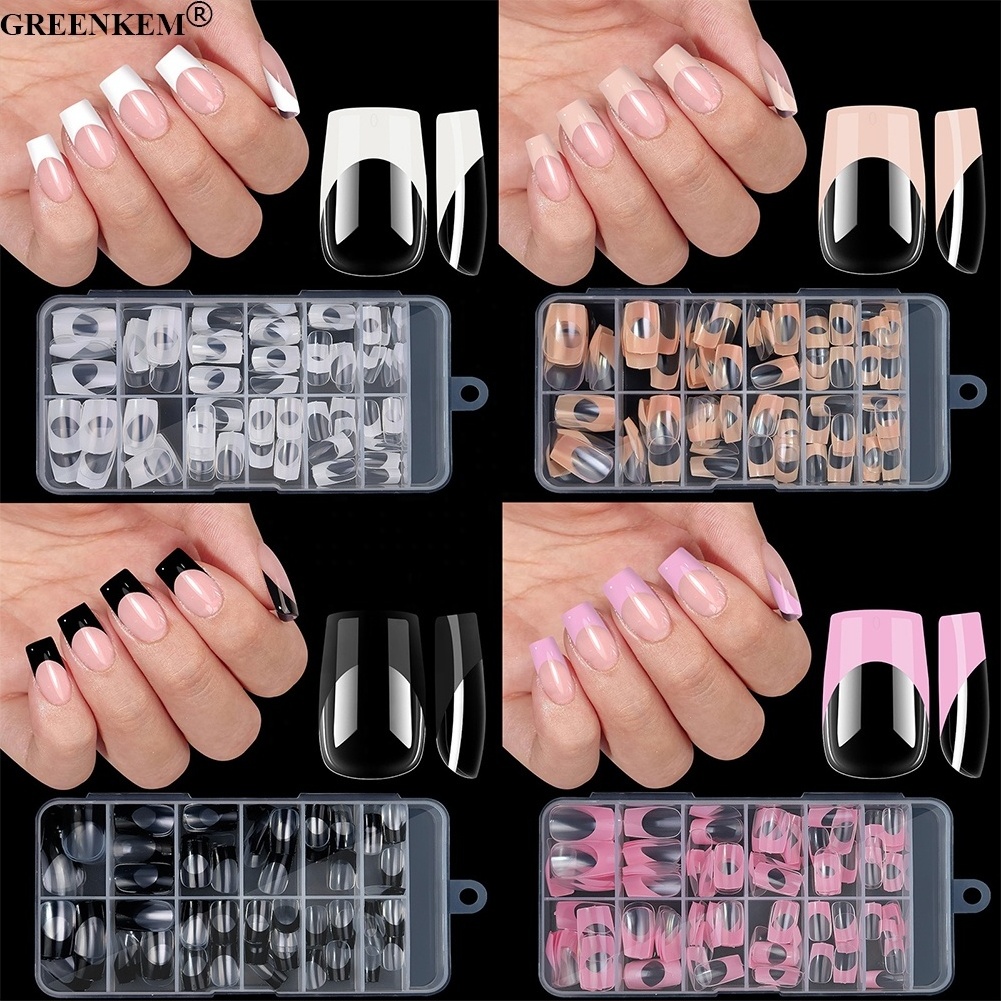 120pcs 12 Sizes Multi Color Nail Tips Medium French Style Square False Nail Cute Style Soft Gel Detachable Nail Tips