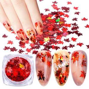 GREENKEM 3D DIY Sliders Maples Fall Nail Sequins Decoration Autumn Leaf Nails Manicure Decals Maple Nail Sequin